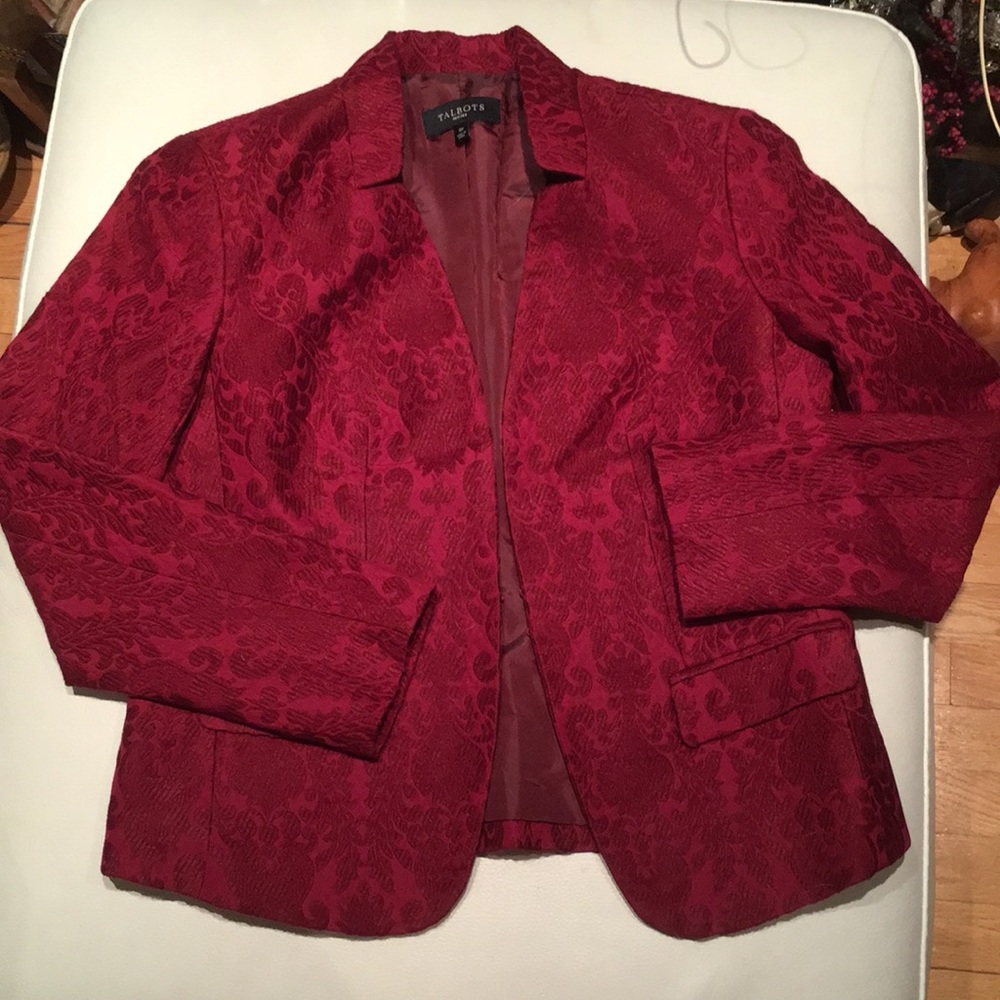 Talbots Maroon/Red Wine Jacquard Tuxedo Jacket